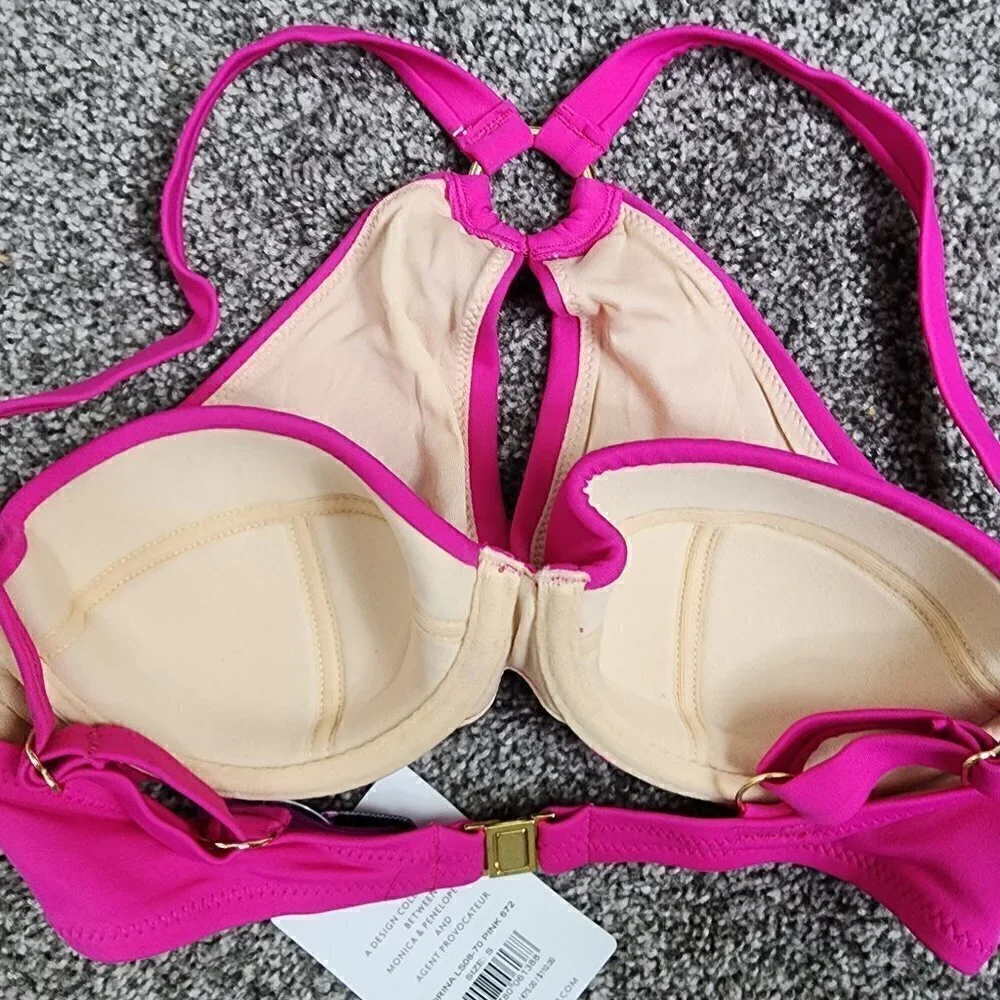 NWT L'Agent by Agent Provocateur Adrina Criss Cross Halter Bikini Top Pink Small